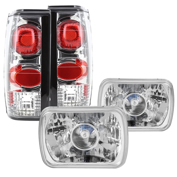 Spec-D Tuning Black Dual Halo Projector Headlight + 8-LED Bumper Fog Lamp Compatible with Chevy S10 Tahoe GMC S15 Sierra Left + Right Pair Headlamps Assembly