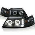 thumbnail image 1 of Spec-D Tuning Black Projector Headlights w/ Dual LED Halo Rings Compatible with 1999-2004 Ford Mustang, Left + Right Headlamp Assembly, 1 of 7