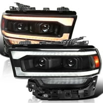 Spec-D Tuning Black Dual Projector Headlights w/ Sequential LED Turn Signal and Startup Animation Compatible with 2019-2024 Dodge Ram 2500, 3500, 4500, Left   Right Pair Headlamps Assembly