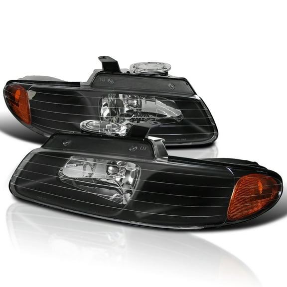 Spec-D Tuning Black Euro Headlights Amber Reflector Compatible with 1996-2000 Dodge Grand Caravan, Chrysler Town & Country, Grand Voyager, L+R Pair Head Light Lamp Assembly