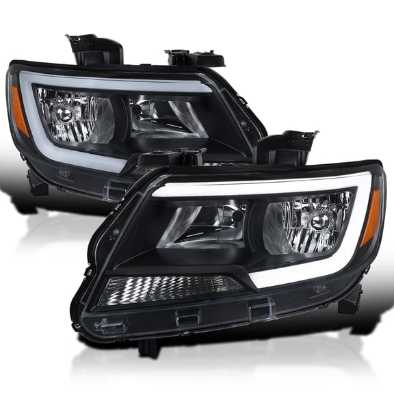 Spec-D Tuning Black Factory Style Headlights w/ Fiber Optic LED Driving Light Bar with Dynamic Breathing Effect Compatible with 2015-2022 Chevy Colorado, Left + Right Pair Headlamps Assembly