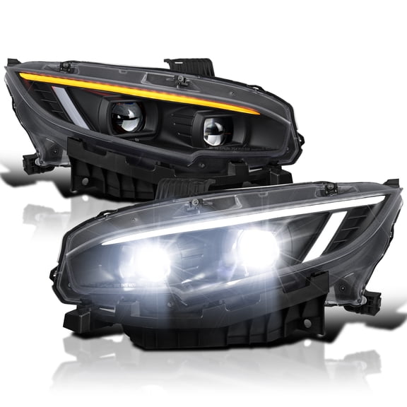 Spec-D Tuning Black Full LED DRL Projector Headlights w/ Switchback and Sequential Functions Compatible with 2016-2021 Honda Civic w/ Factory LED Headlamps, Left + Right Assembly