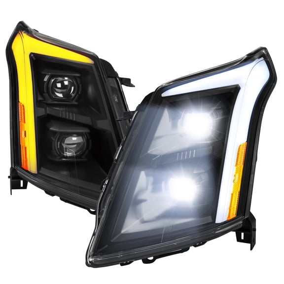 Spec-D Tuning Black Full LED Projector Headlights w/ LED DRL Light Bar, Sequential Signal, and Startup Animation Compatible with 2010-2016 Cadillac SRX, Left + Right Pair Headlamps Assembly