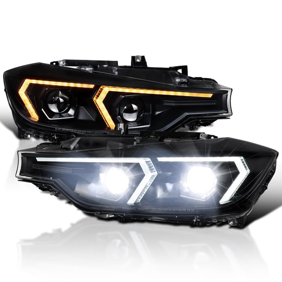 Spec-D Tuning Black Full LED Projector Headlights w/ Sequential Signal, LED DRL w/ Startup Animation Compatible with 2012-2015 BMW F30 3 Series 4Dr Sedan, Left + Right Pair Headlamp Assembly