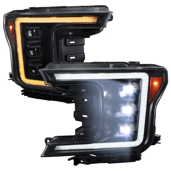 Spec-D Tuning Black Full LED Switchback Projector Headlights w/ Sequential LED Signal & LED DRL w/ Startup Animation Compatible with 2018-2020 Ford F-150 Halogen Models, Left + Right Pair