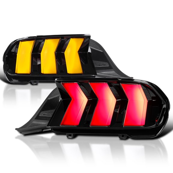 Spec-D Tuning Black Full LED Switchback Tail Lights w/ Sequential Turn Signal and LED DRL with Startup Animation Compatible with 2024-2026 Ford Mustang, Left + Right Pair Assembly