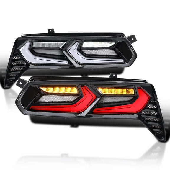 Spec-D Tuning Black [C8 Style] Full LED Tail Lights w/ Sequential Signal & Startup Animation Compatible with 2014-2019 Chevy Corvette C7, Left + Right Pair Assembly