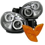 Spec-D Tuning Black Halo Led Projector Headlights + Amber Side Markers for 2002-2003 Subaru Impreza WRX Left + Right Pair
