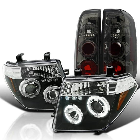 Spec-D Tuning Black Halo Projector LED Headlight2005-2008 Nissan Frontier Smoked Altezza Tail Lamps Compatible with Left + Right Pair Headlamps Assembly