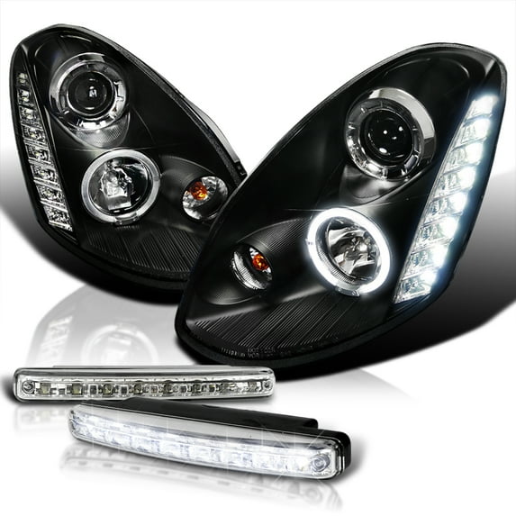 Spec-D Tuning Black Halo SMD LED Projector Headlights + 8-LED Fog Lamps Compatible with Infiniti G35 Left + Right Pair Headlamps Assembly