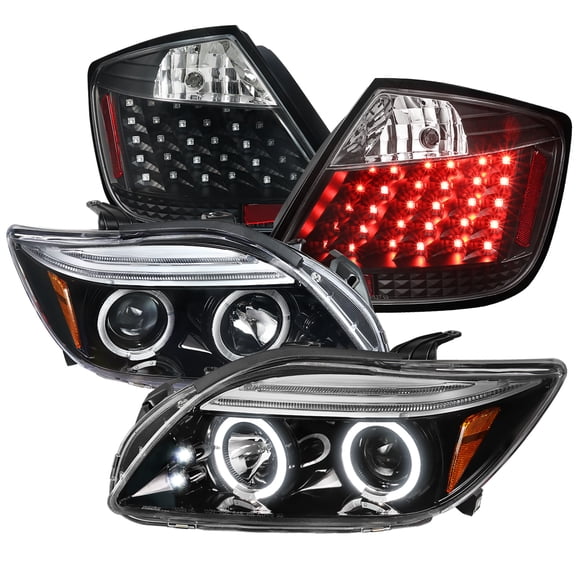 Spec-D Tuning Black Halo SMD Projector Headlight + 6-LED Fog Lamps Compatible with tC Polished Left + Right Pair Headlamps Assembly