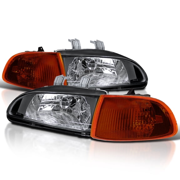 Spec-D Tuning Black Headlight + Amber Corner Comopatible with 1992-1995 Honda Civic 2/3 Dr Left + Right Pair