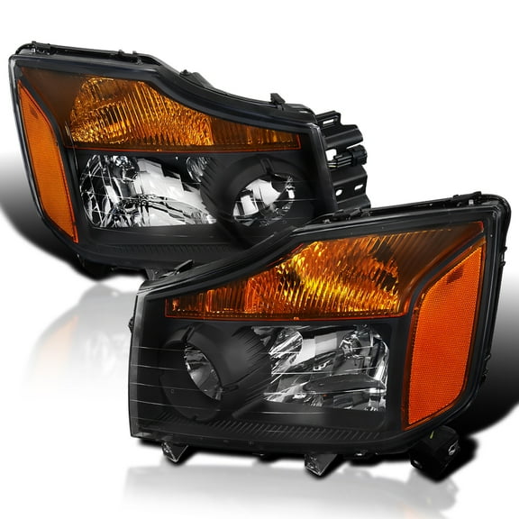 Spec-D Tuning Black Headlights Amber Compatible with 2004-2015 Nissan Titan, 2004-2007 Armada, L+R Pair Head Light Lamp Assembly