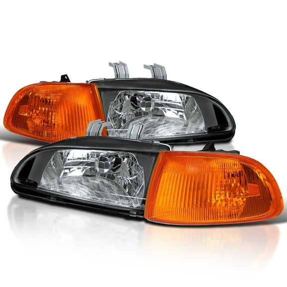 Spec-D Tuning Black Headlights + Amber Corner Lights Compatible with 1992-1995 Honda Civic 2/3Dr EG Coupe Hatchback L+R Pair Head Light Lamp Assembly