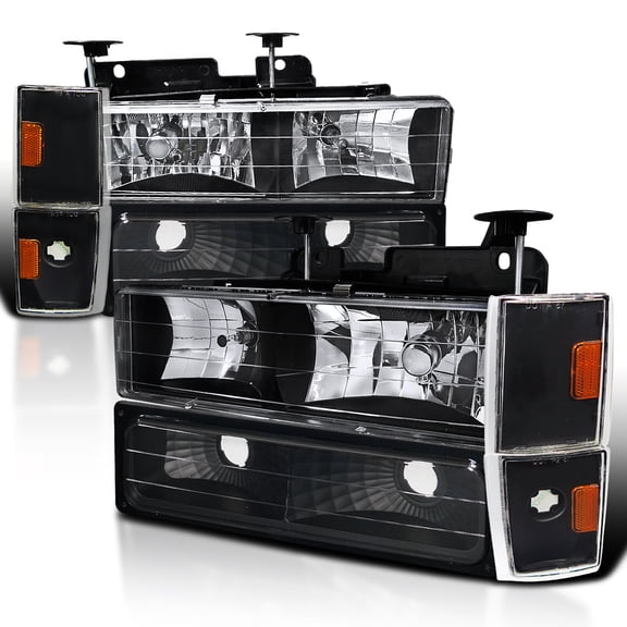 Spec-D Tuning Black Headlights + Bumper Lights + Corner Lights Compatible with 1988-1993 GMC Chevy Pickup, Left + Right Pair Headlamps Assembly
