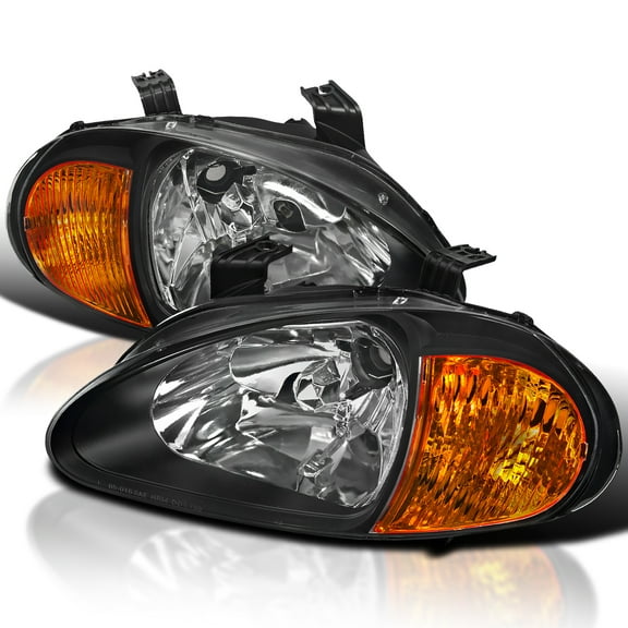 Spec-D Tuning Black Headlights Compatible with 1993-1997 Honda Del Sol Left + Right Pair Head Lights Lamps Assembly