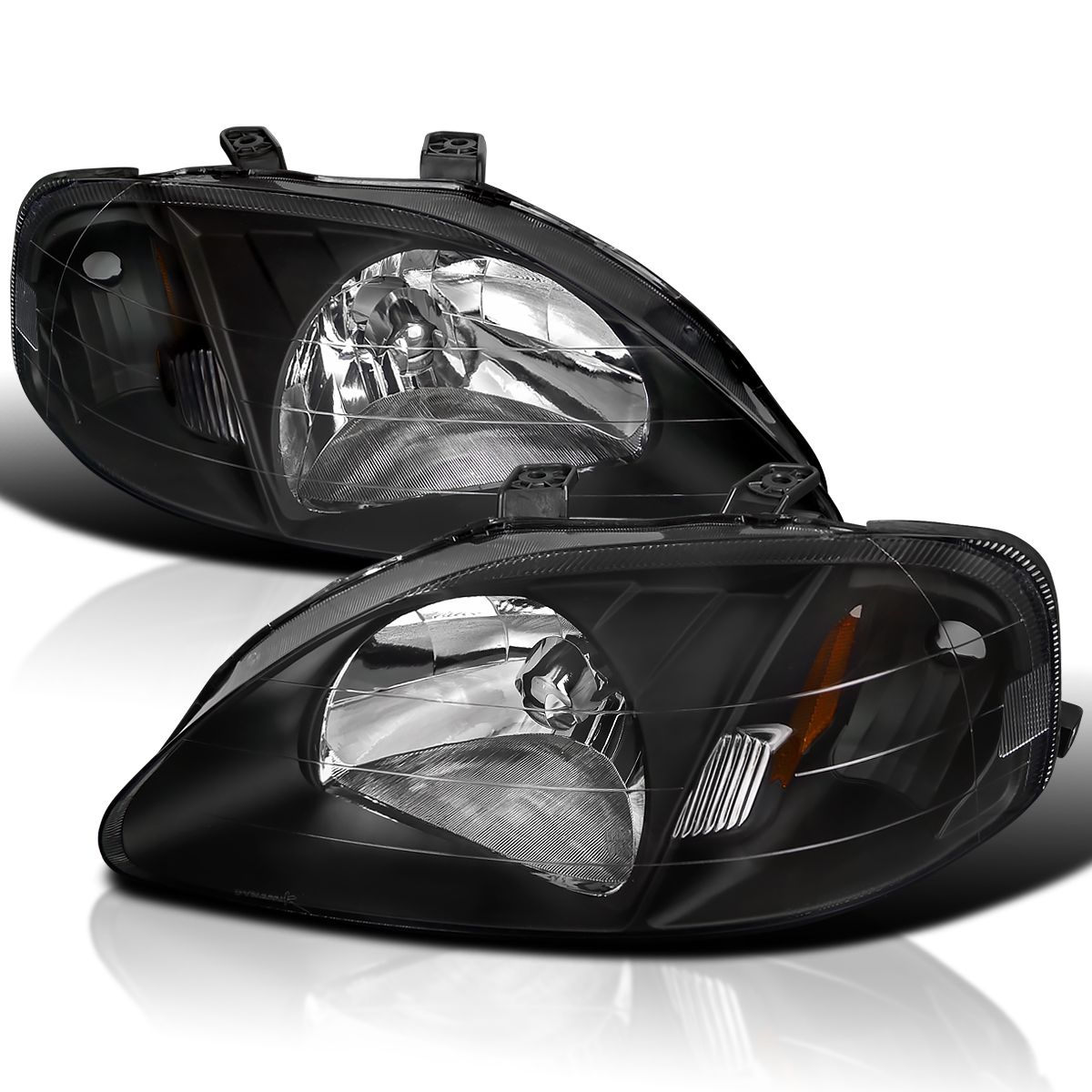Spec-D Tuning Black Headlights Compatible with 1999-2000 Honda Civic EK EX LX Si L+R Pair Head Light Lamp Assembly - image 1 of 6