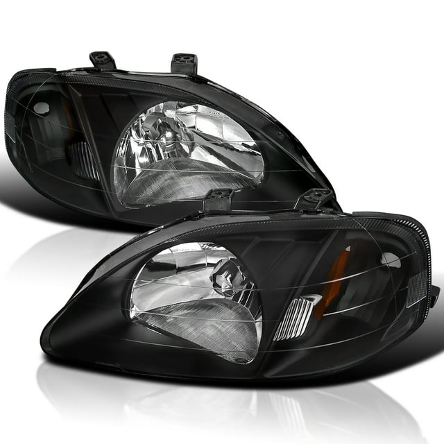 Spec-D Tuning Black Headlights Compatible with 1999-2000 Honda Civic EK EX LX Si L+R Pair Head Light Lamp Assembly