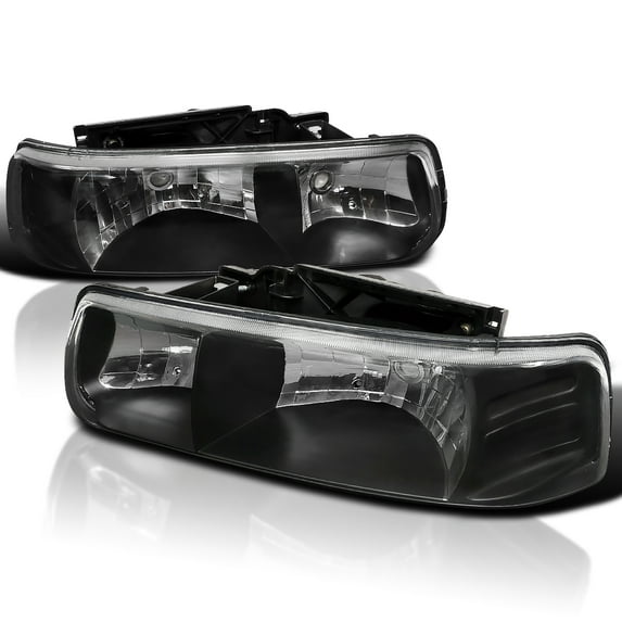 Spec-D Tuning Black Headlights Compatible with 1999-2002 Chevy Silverado, 2000-2006 Tahoe Suburban, L+R Pair Head Light Lamp Assembly