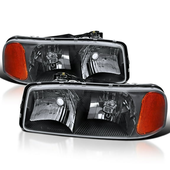 Spec-D Tuning Black Headlights Compatible with 1999-2006 GMC Sierra 1500/2500/3500, L+R Pair Head Light Lamp Assembly