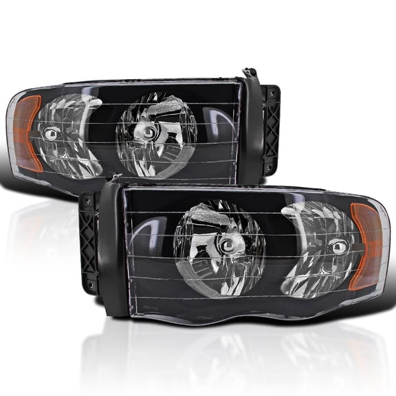 Spec-D Tuning Black Headlights Compatible with 2002-2005 Dodge Ram 1500, 2003-2005 Ram 2500 3500 L+R Pair Head Light Lamp Assembly