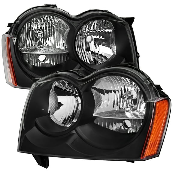 Spec-D Tuning Black Headlights Compatible with 2005-2007 Jeep Grand Cherokee, Left + Right Head Lights Assembly