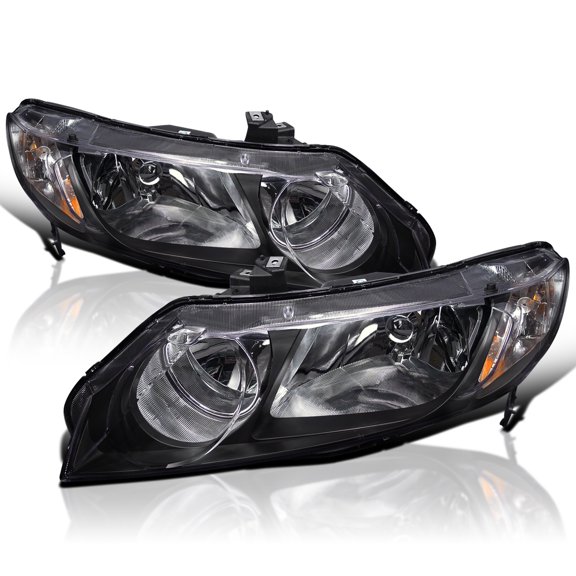 Spec-D Tuning Black Headlights Compatible with 2006-2011 Honda Civic 4Dr Sedan L+R Pair Head Lights Lamps Assembly