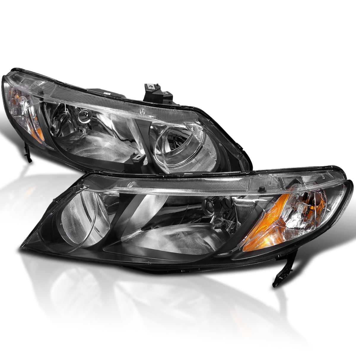 Spec-D Tuning Black Headlights Compatible with 2006-2011 Honda Civic 4Dr  Sedan L+R Pair Head Lights Lamps Assembly