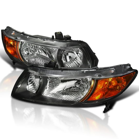 Spec-D Tuning Black Headlights Compatible with 2006-2011 Honda Civic Coupe 2Dr L+R Pair Head Light Lamp Assembly