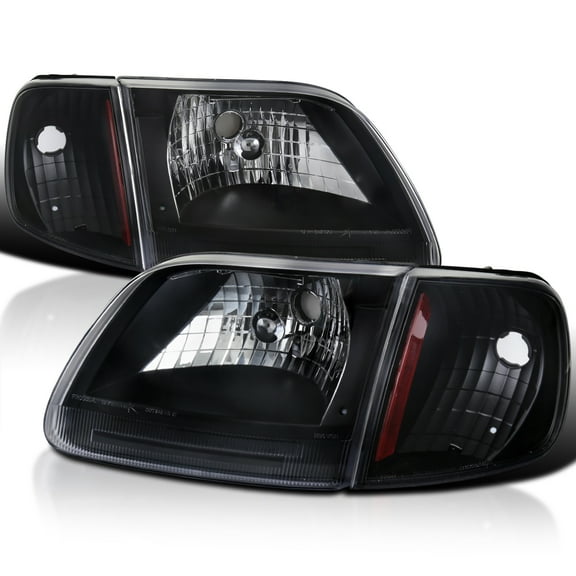Spec-D Tuning Black Headlights + Corner Lights Compatible with 1997-2003 Ford F-150/ 97-02 Expedition Head Lights Lamps Assembly L+R Pair
