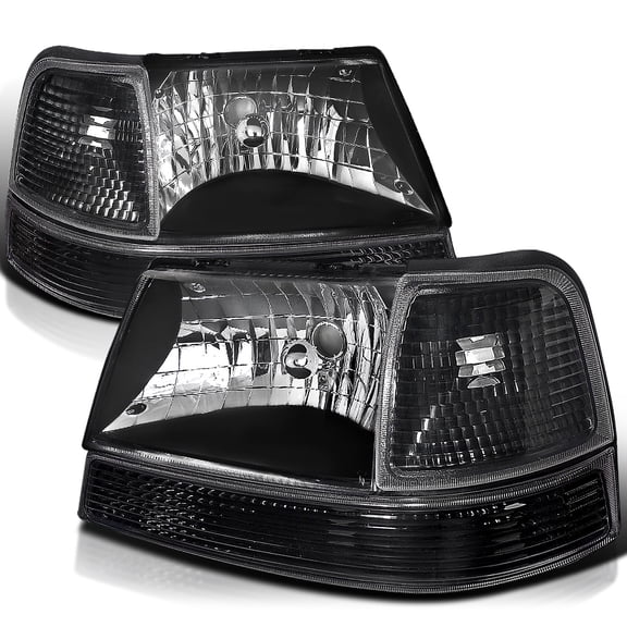Spec-D Tuning Black Headlights + Corner Lights Compatible with 1998-2000 Ford Ranger, L+R Pair Assembly
