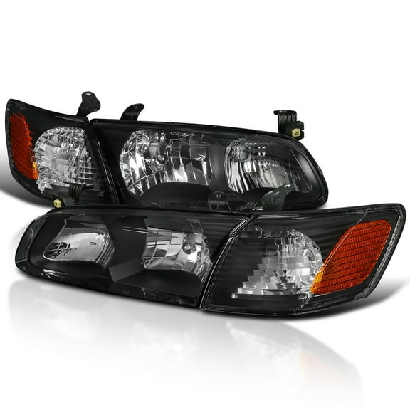 Spec-D Tuning Black Headlights + Corner Lights Compatible with 2000-2001 Toyota Camry L+R Pair Head Light Lamp Assembly
