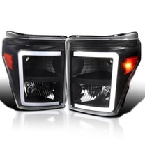 Spec-D Tuning Black Headlights with Dynamic LED Strip Compatible with 2011-2016 Ford F-250, F-350, F-450, F-550 Super Duty, Left Right Head Lights Assembly