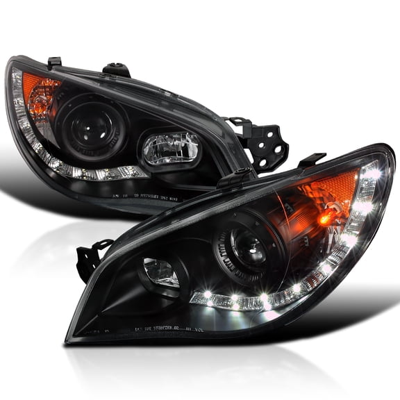 Spec-D Tuning Black Projector Headlights w/ LED Strip Compatible with 2006-2007 Subaru Impreza WRX, Left + Right Pair Headlamps Assembly
