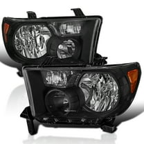 Spec-D Tuning Black Headlights w/ Amber Compatible with 2007-2013 Toyota Tundra, 2008-2017 Toyota Sequoia, L R Pair Head Light Lamp Assembly