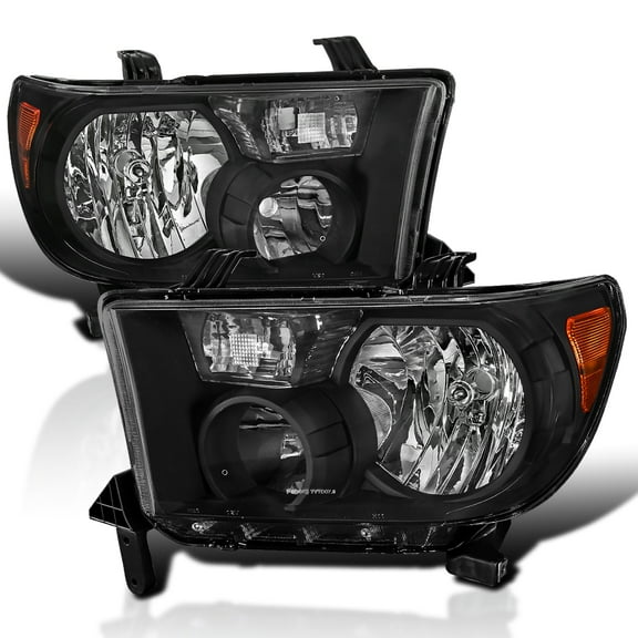 Spec-D Tuning Black Headlights w/ Amber Compatible with 2007-2013 Toyota Tundra, 2008-2017 Toyota Sequoia, L+R Pair Head Light Lamp Assembly