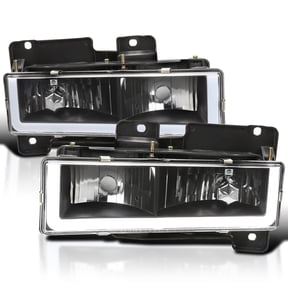 Spec-D Tuning Black Headlights w/ LED Light Bar Compatible with 1988-1998 Chevy GMC C10 C/K 1500 2500 3500, Suburban, Tahoe, Silverado, Sierra, L+R Pair Head Light Lamp Assembly
