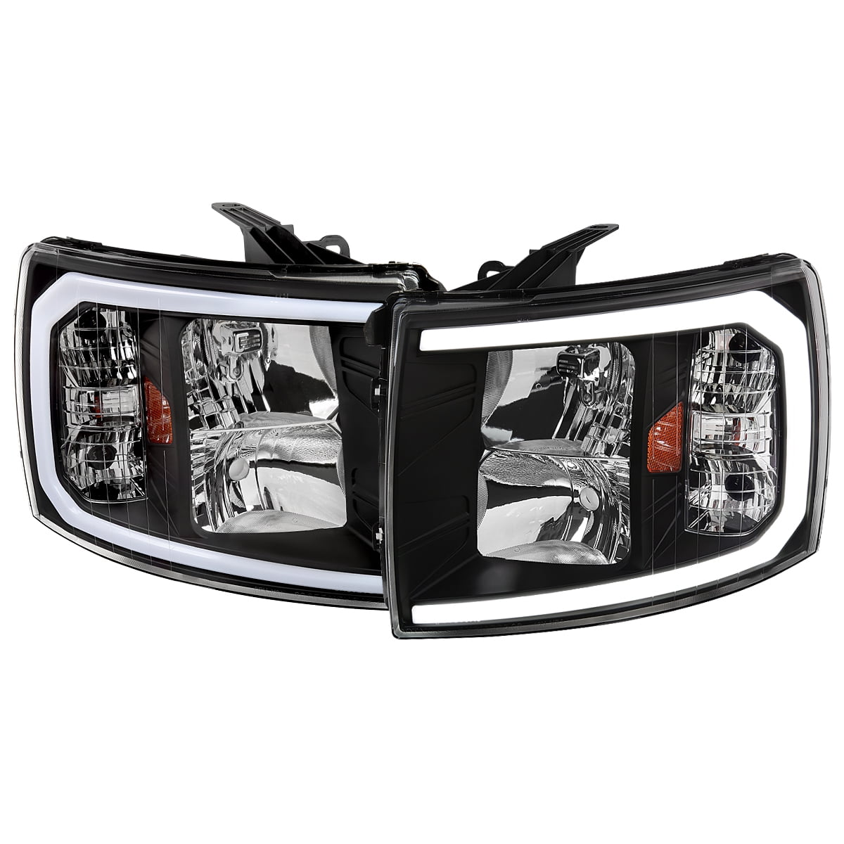 Spec-D Tuning ブラック ハウジング クリアレンズ LED バー テールライト 2003-2007 シボレー シルバラード テールライト アセンブリ 左 + 右 ペア : SPEC-D TUNING ジェットブラックハウジング クリア