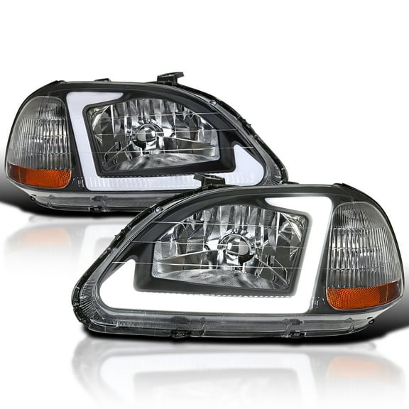 Spec-D Tuning Black Headlights w/ LED Tube Bar Compatible with 1996-1998 Honda Civic 2/4Dr