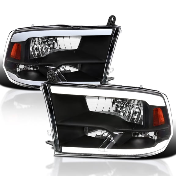 Spec-D Tuning Black Headlights w/ LED Tube Compatible with 2009-2018 Dodge Ram 1500 2500 3500 Quad Style , Left + Right Assembly