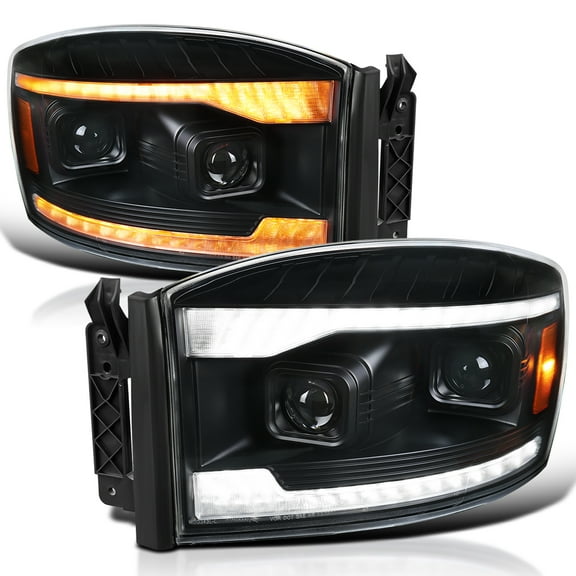 Spec-D Tuning Black Headlights w/ Sequential Switchback LED DRL and Startup Animation Compatible with 2006-2008 Dodge Ram 1500, 2006-2009 Dodge Ram 2500/3500, Left + Right Pair Headlamps Assembly