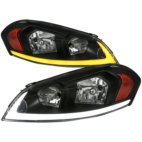 Spec-D Tuning Black Headlights w/ Switchback LED Signals Compatible with 2006-2013 Chevy Impala, Left + Right Pair Headlamps Assembly