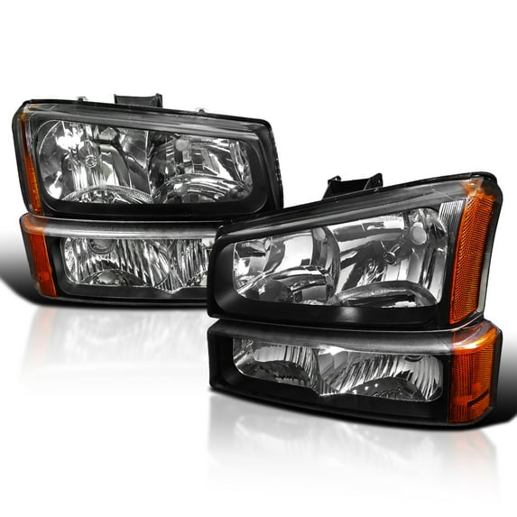 Spec-D Tuning Black Housing Clear Lens Headlights + Bumper Lights Compatible with 2003-2007 Chevy Silverado Avalanche L+R Pair Head Light Lamp Assembly Left + Right Pair Headlamps Assembly