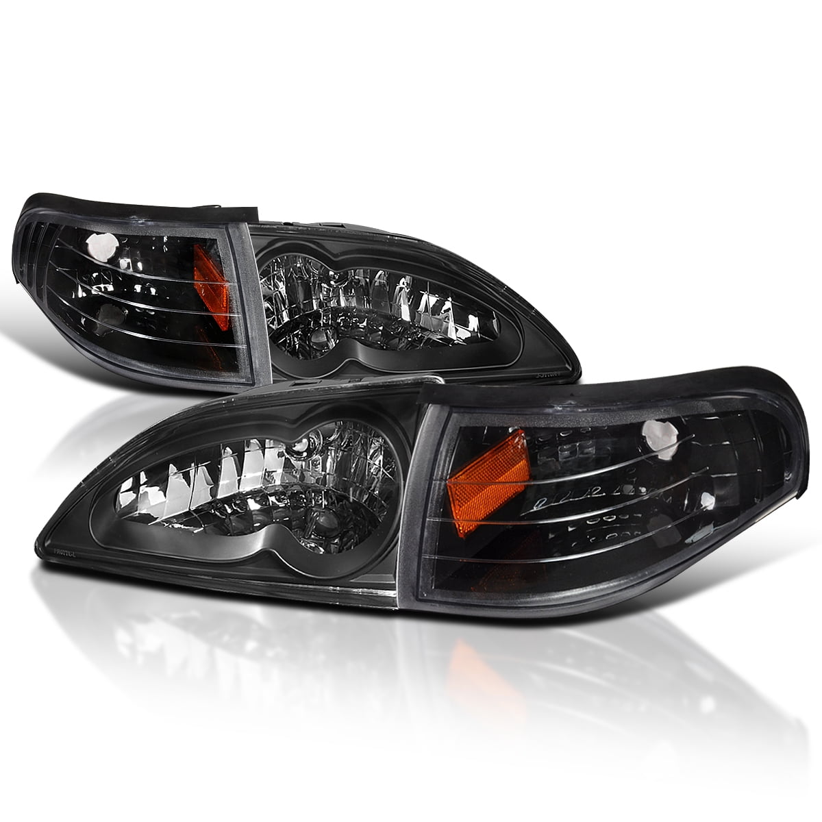 Fits 1994-1998 Ford Mustang Head Lamps Corner Lights Black