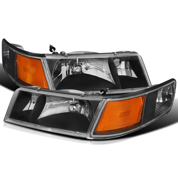 Spec-D Tuning Black Housing Clear Lens Headlights + Corner Lights Compatible with 1998-2002 Mercury Grand Marquis L+R Pair Head Light Lamp Assembly