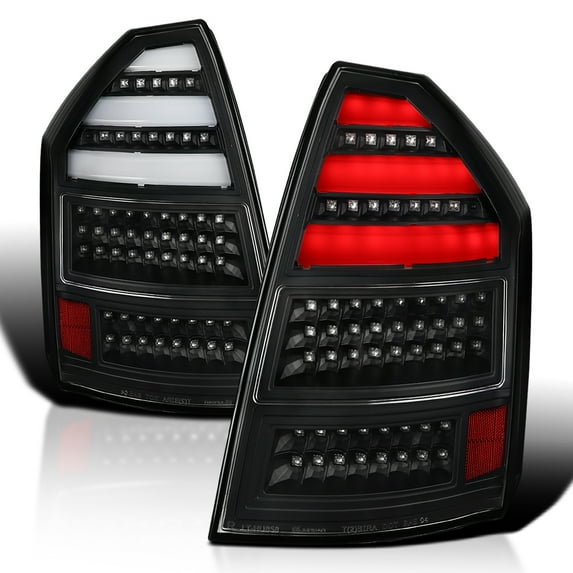 Spec-D Tuning Black LED Bar Tail Lights Compatible with 2005-2007 Chrysler 300C, Left + Right Pair Assembly