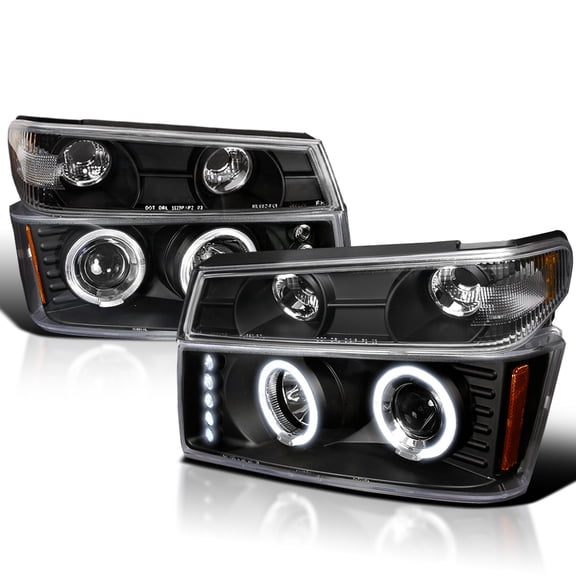 Spec-D Tuning Black Housing Clear Lens LED Halo Projector Headlights + Bumper Lights Compatible with 2004-2012 Chevy Colorado, 2004-2012 GMC Canyon, Left + Right Pair Headlamps Assembly