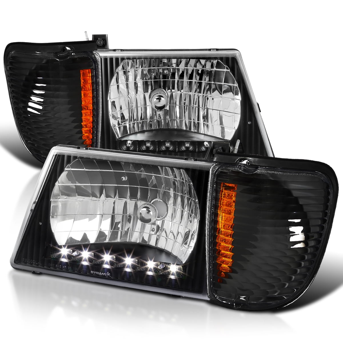 Spec-D Tuning Black Housing Clear Lens LED Strip Headlights + 