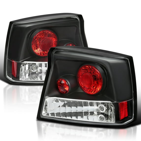 Spec-D Tuning Black Housing Clear Lens Tail Lights Compatible with 2005-2010 Dodge Charger, Left + Right Pair Assembly