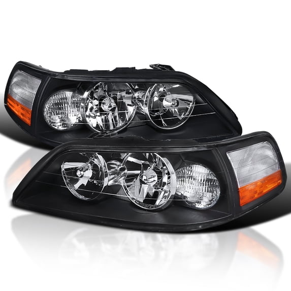 Spec-D Tuning Black Headlights Compatible with 2005-2011 Lincoln Town Car, Left + Right Pair Headlamp Assembly
